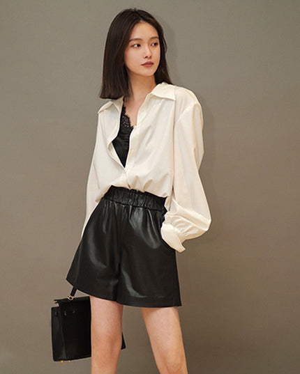 Fashion Loose Straight Leather Shorts Women