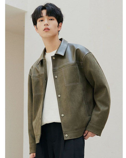 PU Leather Jacket Casual Pu Handsome Men's Clothing Loose Top Coat