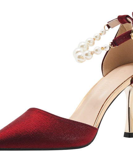 Women's Small-sized Pearl Sandals With Stiletto Heels