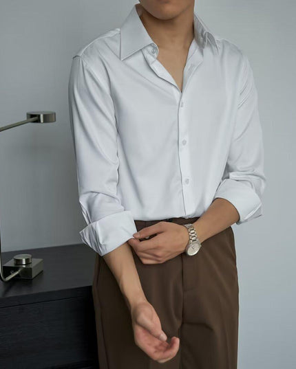 Autumn Black Shirt Men's Long Sleeve Slim Korean Style