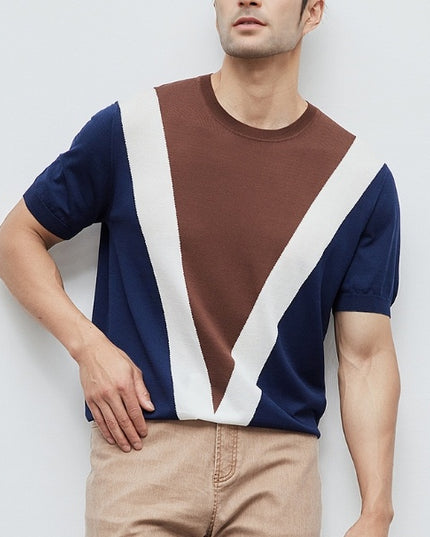 CoolKnit Breathable Contrast Color Short Sleeve Knitted T-Shirt