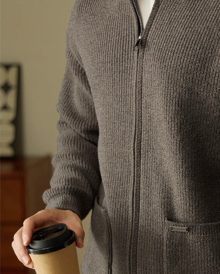 Anti-Pilling Heavy Zipper Knitted Cardigan Stand Collar Pocket Sweater