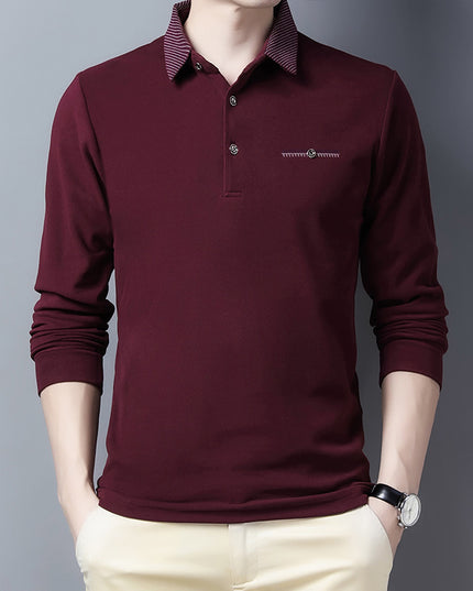 Thickened Bottoming Shirt Middle-aged Lapel De Velvet Solid Color Long-sleeved T-shirt