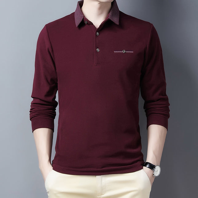 Thickened Bottoming Shirt Middle-aged Lapel De Velvet Solid Color Long-sleeved T-shirt