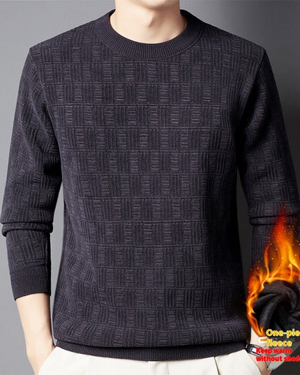 Men's Jacquard Long Sleeve Fleece-lined Thick Warm Sweater