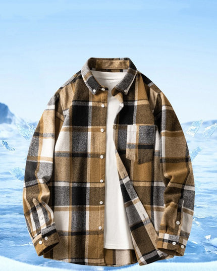 Cross-border Foreign Trade Men's Autumn And Winter New Plaid Plus Size Long-sleeved Shirt Casual Coat Thickened Flannel Shirt Men