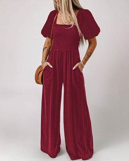 Women's Square Collar Short Sleeve Jumpsuit