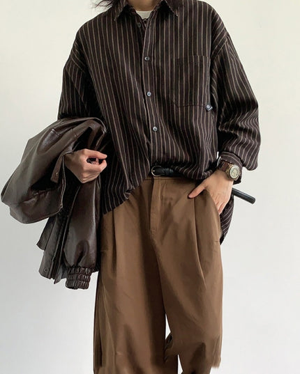 Spring And Autumn Japanese Retro Striped Shirt