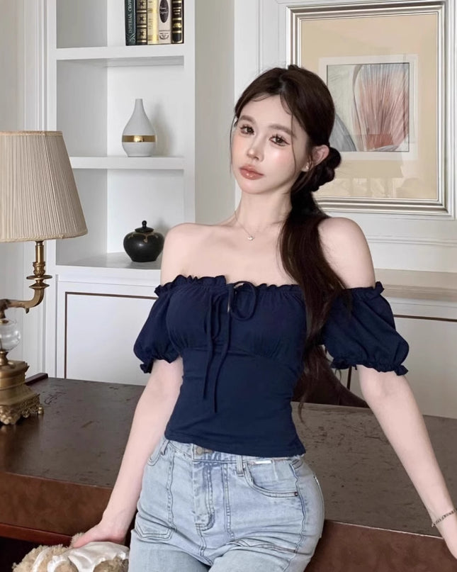 Short Hot Girl Puff Sleeve Unique Small Top