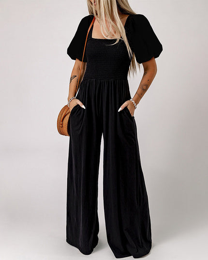 Women's Square Collar Short Sleeve Jumpsuit