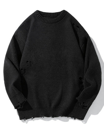 Retro Hollow-out Ripped Design Round Neck Sweater