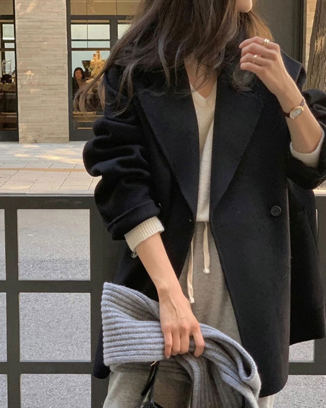 Solid Color Suit Reversible Cashmere Coat Coat