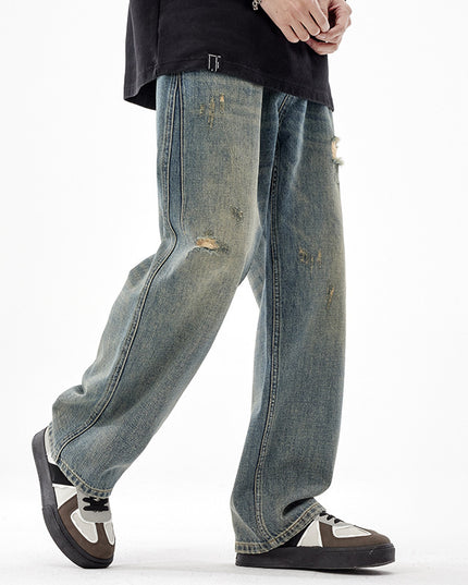 Men's American-style Retro Wide Leg Ripped Jeans