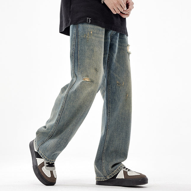 Men's American-style Retro Wide Leg Ripped Jeans