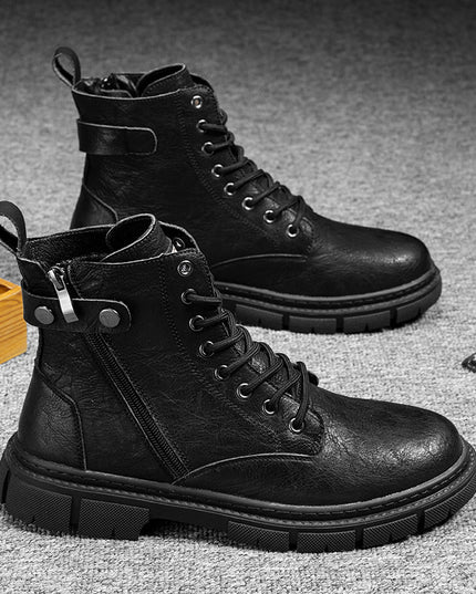 Wear-resistant High-top Zipper Casual Leather Shoes