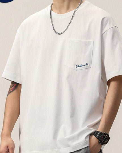 Simple Embroidered Crew Neck Short-sleeved T-shirt Men's Trendy Versatile Casual Top