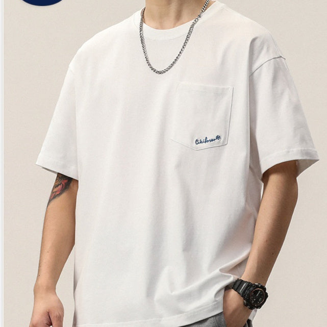 Simple Embroidered Crew Neck Short-sleeved T-shirt Men's Trendy Versatile Casual Top