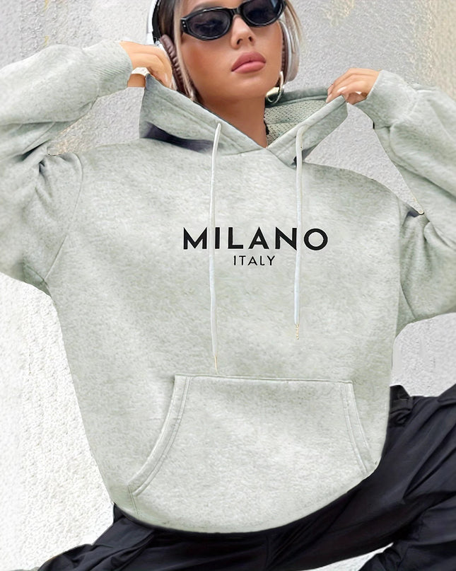Casual Long Sleeved Printed Kangaroo Pocket Hoodie