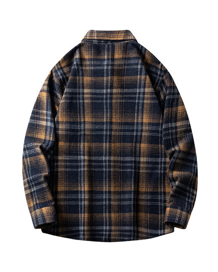 Cross-border Foreign Trade Men's Autumn And Winter New Plaid Plus Size Long-sleeved Shirt Casual Coat Thickened Flannel Shirt Men