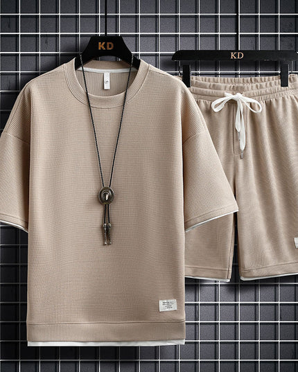 Men's Fashion Simple Short Sleeve T-Shirt Two Piece Set