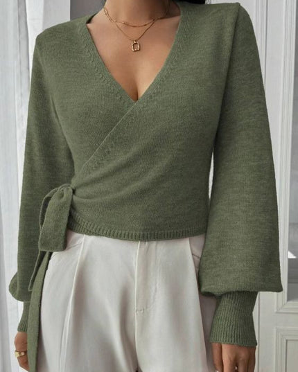 Autumn And Winter Irregular Lace-up Elegant Wool Short Clothes Top