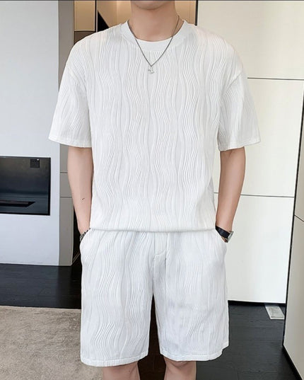 New Men's Ice Silk Fashion Short Sleeve Shorts Set