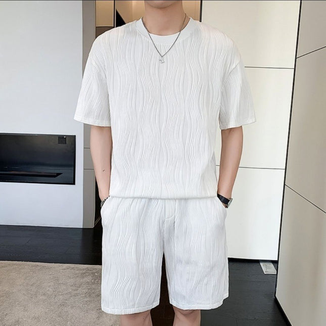 New Men's Ice Silk Fashion Short Sleeve Shorts Set