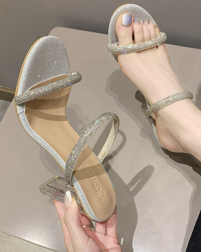 Women's High-heeled Sandals And Slippers With Rhinestones