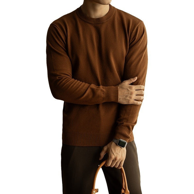 Tencel Wool Men’s Round Neck Sweater – Slim Fit Autumn Winter Pullover