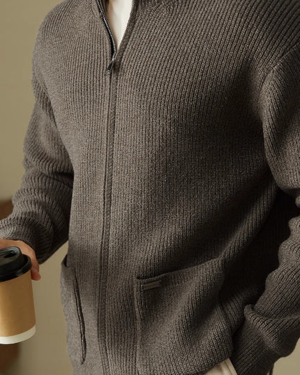 Anti-Pilling Heavy Zipper Knitted Cardigan Stand Collar Pocket Sweater