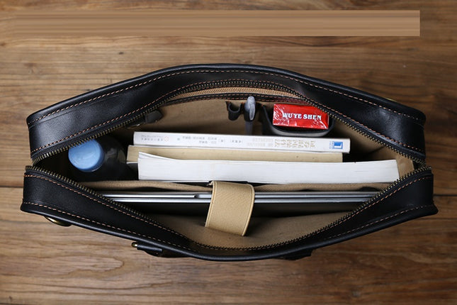 Vintage Crazy Horse Leather Handmade Men’s Handbag | Large Capacity Top Layer Cowhide Bag