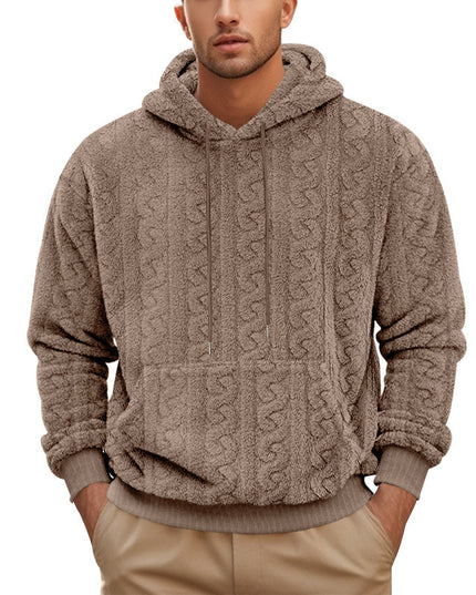 European And American Fall Winter Men Hooded Jacquard Teddy Plush Sports And Leisure Sweater