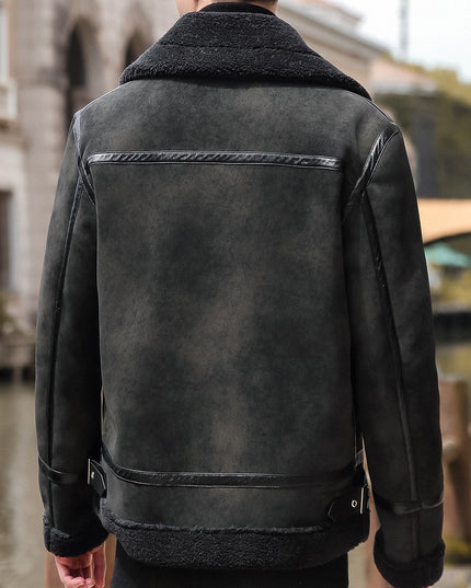 Youth Biker’s Leather Jacket with Lamb Wool Lining | Vintage PU Motorcycle Coat for Men