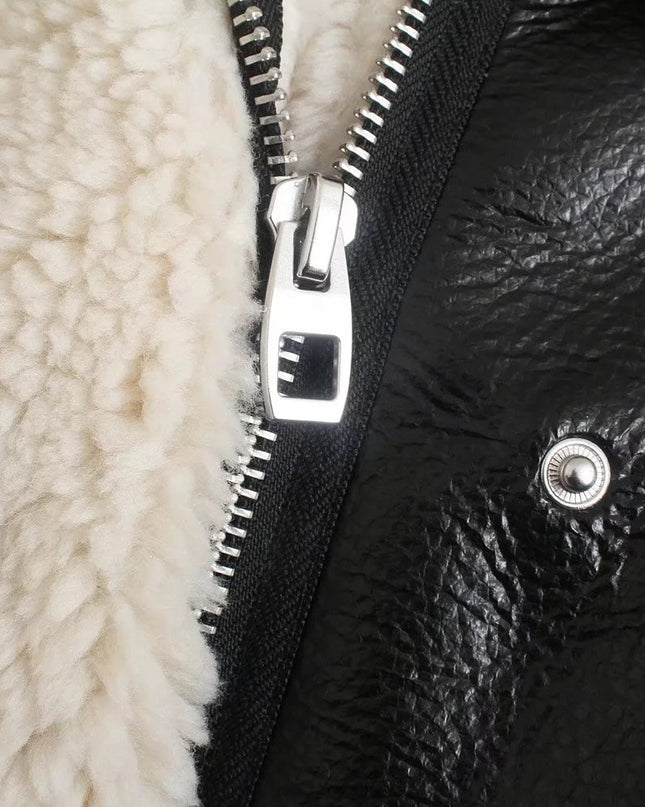 Trendy Biker Fleece Padded Faux Leather Jacket