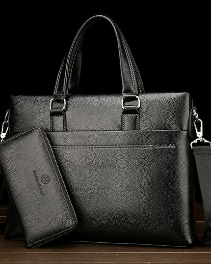 Men’s Leather Computer Leisure Bag – Large Capacity Split Leather Shoulder Briefcase