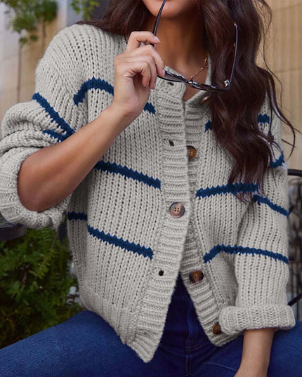 Fashion Stripes Loose Knitted Cardigan Coat Top