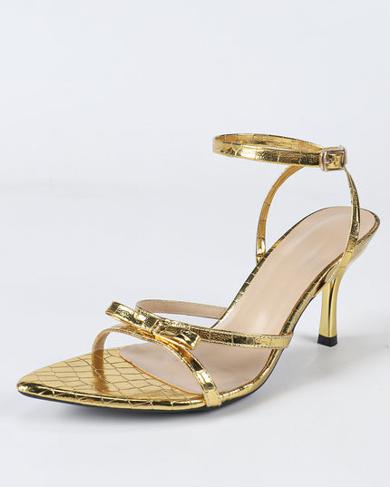 Women's Pointed Stone Pattern Three-dimensional Bow Stiletto Heel Sandals