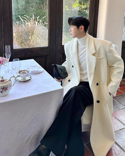 Double Breasted Temperament Woolen Coat Two Colors