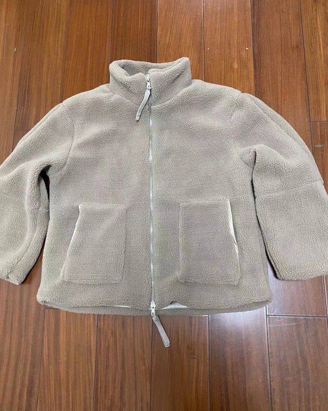 Women's Stand Collar Zipper Idle Style Lamb Wool Casual Cotton-padded Clothes Coat