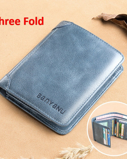 Men's Short Matte Leather Tri-fold Vertical Wallet