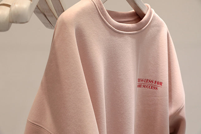 Fleece-lined Thick Lazy Round Neck Loose Sweatshirt Women