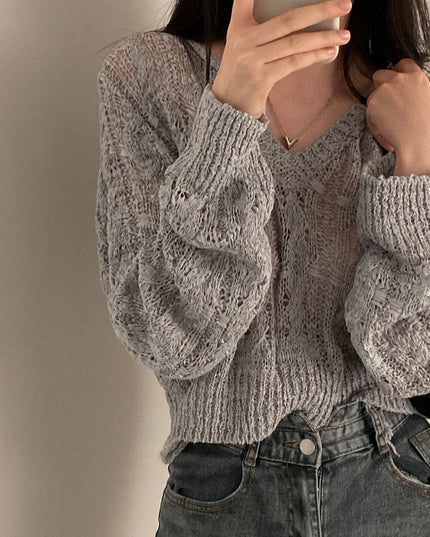 Retro V-neck Thin Cropped Pullover Sweater