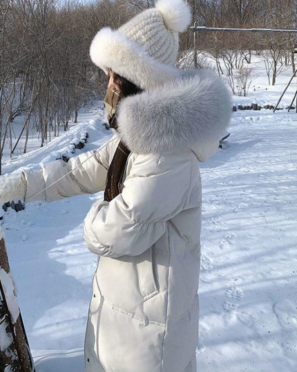 White Duck Down Jacket Women's Mid-length Big Fur Collar Loose Thick