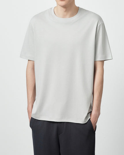 50 Long-staple Cotton Liquid Ammonia Short Sleeve Simple Solid Color Round Neck