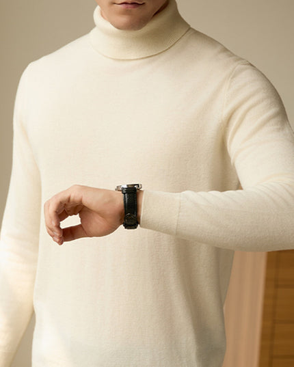 Pure Wool Turtleneck Sweater Men Thermal Slim Fit