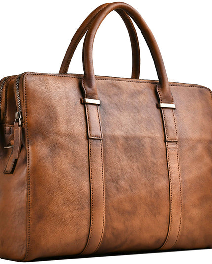 Vintage Vegetable-Tanned Leather Men’s Handbag | First Layer Cowhide Business & Casual Bag
