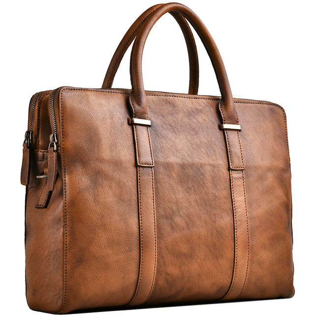 Vintage Vegetable-Tanned Leather Men’s Handbag | First Layer Cowhide Business & Casual Bag