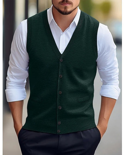 Casual Vest Solid Color Sleeveless Four Seasons Wool Knit Cardigan Men's Vest