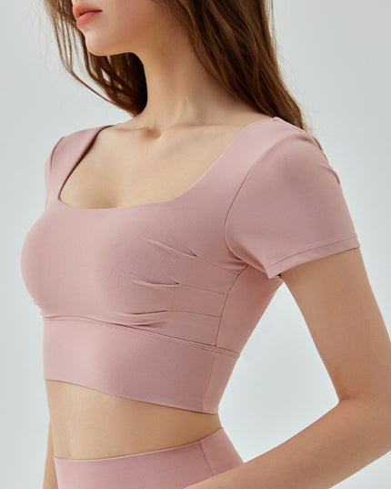 Hollow-out Beauty Back Yoga Short Sleeve Women's Removable Chest Pad Workout Top