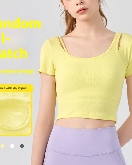 Women's Outerwear Short-sleeved Two-piece Workout Clothes With Chest Pad